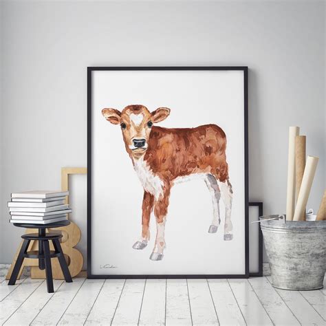 Baby Cow Watercolor Print, Baby Nursery Prints by Luke Kanelov