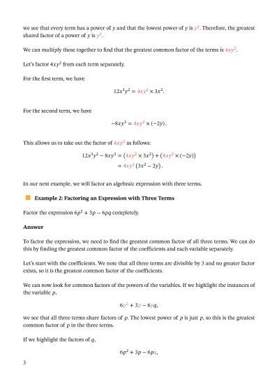 Lesson Factoring Algebraic Expressions Nagwa