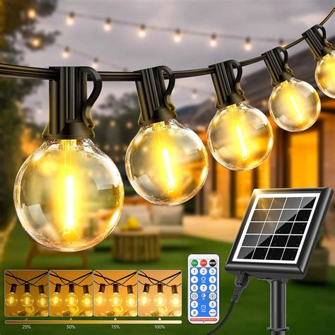 Guirnalda De Luces Solares De 10 M 20 Bombillas G40 Blanco Cálido 2700k 8 Efectos De