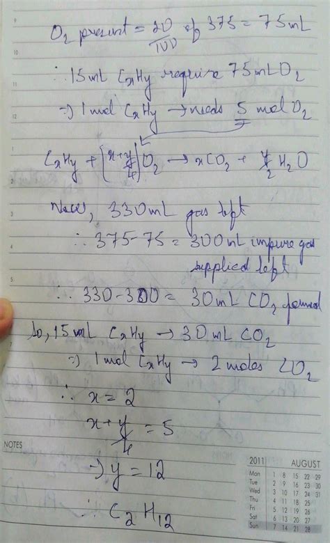 At K And Atm Ml Of A Gaseous Hydrocarbon Requires Ml Air