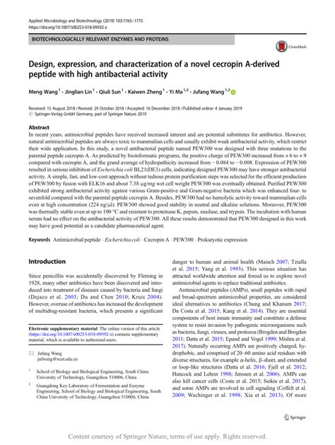 Design Expression And Characterization Of A Novel Cecropin A Derived