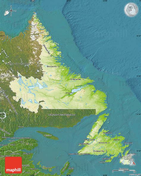 Physical Map Of Newfoundland And Labrador Satellite Outside