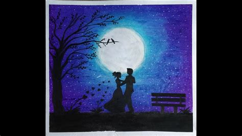 How To Draw Couple Dancing L Moonlight Scenery With Oil Pastels For