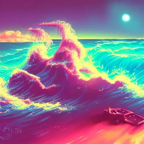 The Sea Epic Retrowave Art Trending On Art Station Stable Diffusion