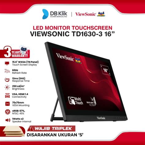 Promo Monitor LED Touchscreen Viewsonic TD1630 3 15 6 Inch Instant