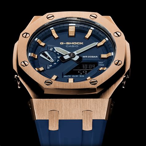 G Shock Mod With Rose Gold Steel Case Blue Strap Blue Face Rose Gold