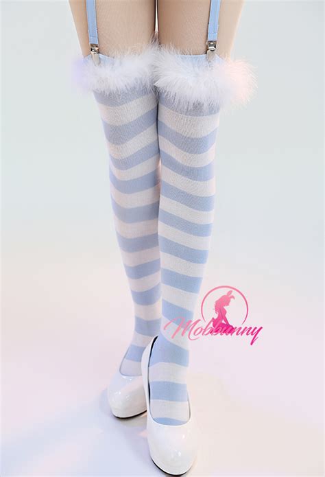 Bunny Girl Sexy Lingerie Set Blue Furry Heart Hollow Halter Bodysuit With Skirt And Striped