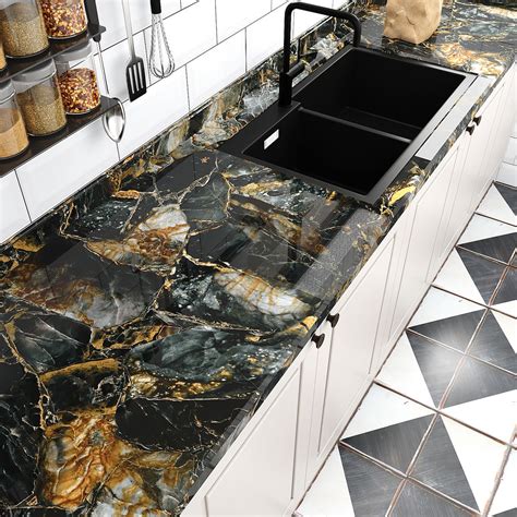 Veelike Glossy Slate Gold Marble Countertop Contact Paper Veelike