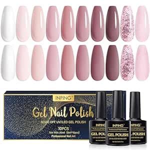 INPING UV Gel Nagellack Rosa 10 Farben Nude Rosa Gel Nagellack Set Hellrosa Weiß Dunkelrosa