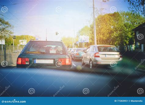 car traffic jam  day time stock image image  city orange