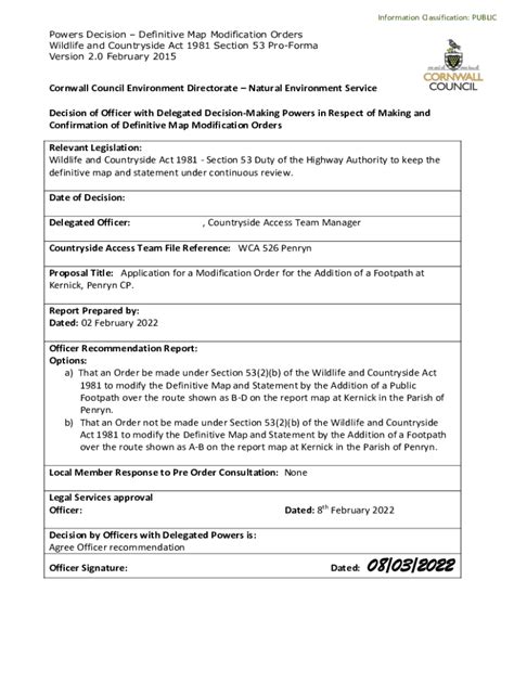 Fillable Online Wca Delegated Decision Form Cornwall Council Fax