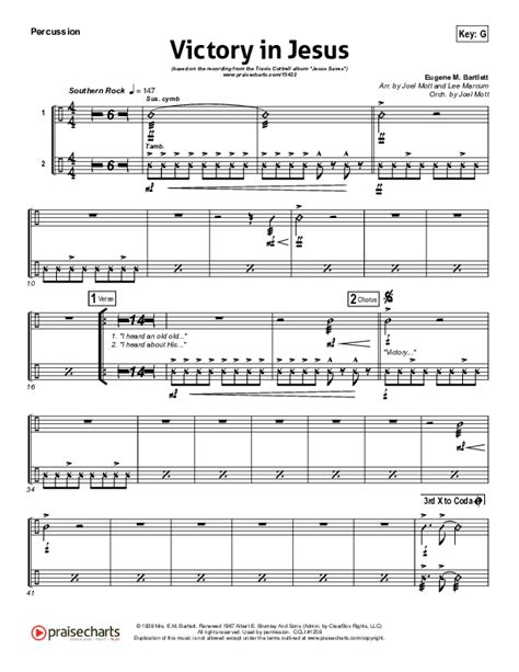 Victory In Jesus Percussion Sheet Music PDF Travis Cottrell