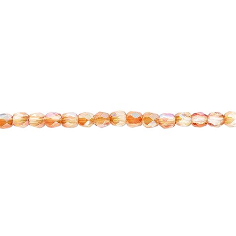 Bead Czech Fire Polished Glass Two Tone Clear Ab And Apricot Medium