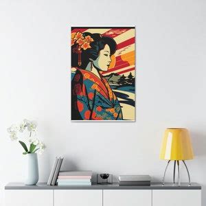 Japanese Geisha Beauty In Kimono Japan Landscape Art Print Etsy