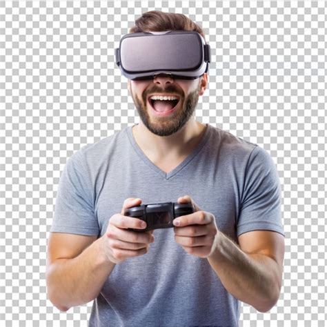 Premium Psd Male Virtual Reality Gamer On Transparent Background