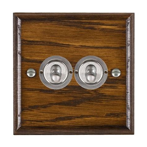 Hamilton Woods Ovolo Dark Oak 2 Gang 20ax 2 Way Toggle Switch With Satin Chrome Toggles Ukes