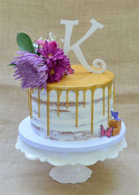 Gold Drip Semi Naked Cake Cakecentral