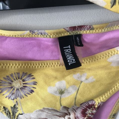 Triangl Bikini Yellow Floral Pattern Bottoms M Depop