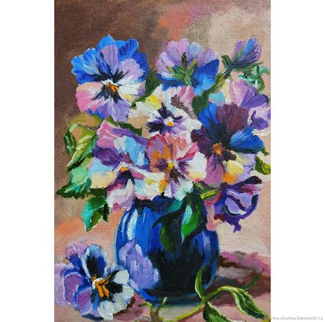 Картина фиалки "Надежда о прекрасном" натюрморт с цветами в интернет ...