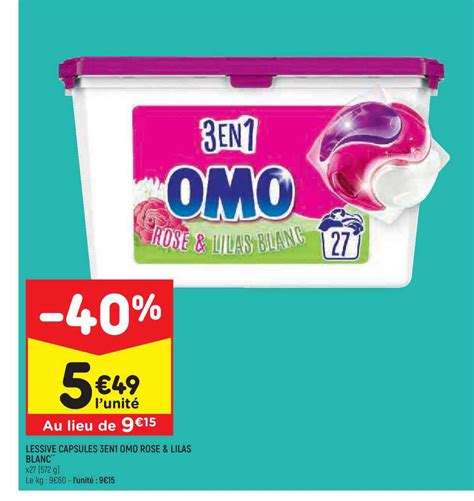 Promo Lessive Capsules En Omo Rose Lilas Blanc Chez Leader Price