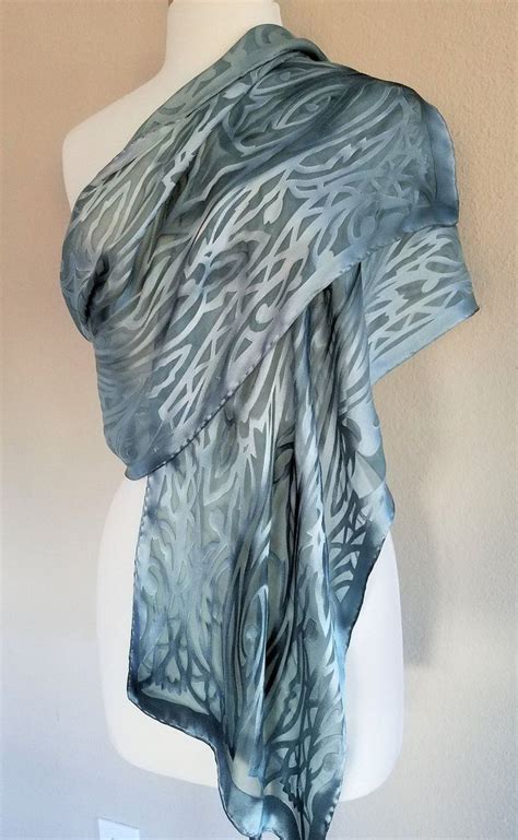 Silver Silk scarf Hand Painted Silk Scarves Art Deco Silk | Etsy | Hand ...