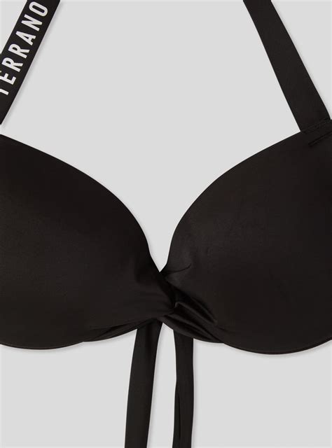 Negro Sujetador De Bikini Push Up Con Cruzado Y Logo Terranova