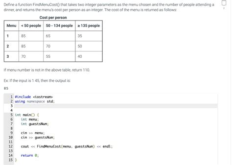 Solved Define A Function FindMenuCost That Takes Two Chegg