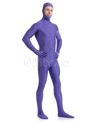 Purple Adults Zentai Suit Lycra Spandex Bodysuit With Face Opened