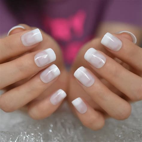 White Tip Classic French Tip Ombre Short Press On Nails Glue Etsy