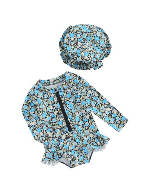 Baby Girls Swimsuit Floral Fruit Print Long Sleeve Bikini With Hat Walmart