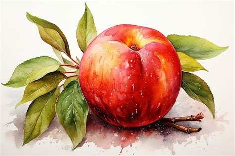 Premium Photo | Nectarine fruit watercolor painting