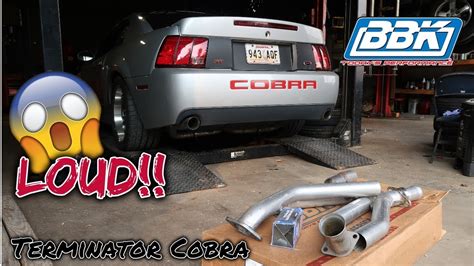 03 Mustang Cobra BBK Off Road X Pipe Install Before After YouTube