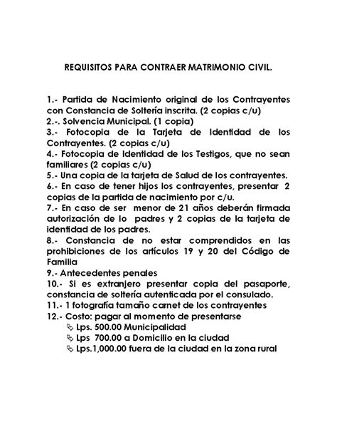 Requisitos PARA Contraer Matrimonio Civil - REQUISITOS PARA CONTRAER