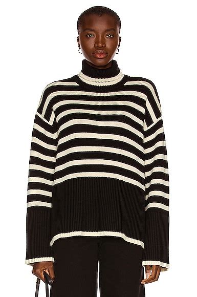 Khaite Tilda Crewneck Marnier Stripe Sweater In Black Powder Stripe