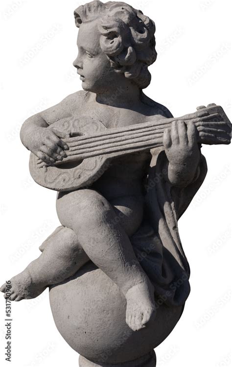 Image Of Grey Stone Weathered Ancient Sculpture Of A Naked Cherub With Sitar Stock Photo Adobe