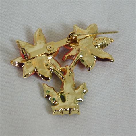 Beatrix Bj Potted Poinsettia Flower Brooch Pin Gold Tone Rhinestones