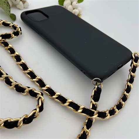 Luxury Black iPhone Case with Gold Chain Crossbody Shoulder | Etsy