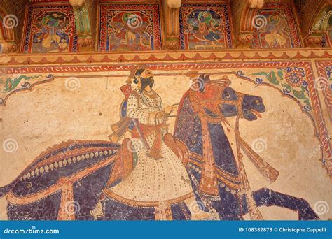 MANDAWA, RAJASTHAN, INDIA - DECEMBER 27, 2017: Details of the Mural ...