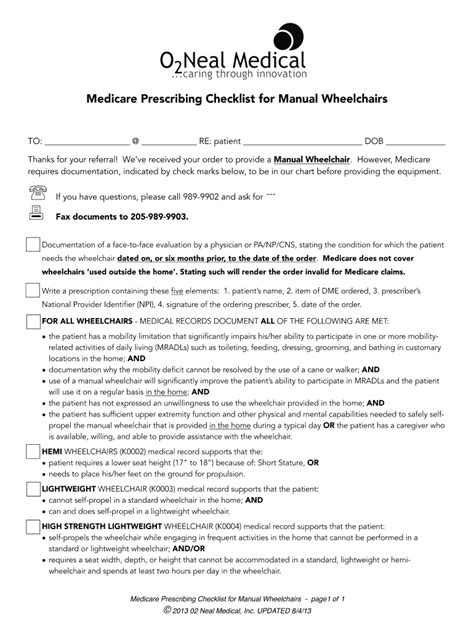 Fillable Online Medicare Prescribing Checklist For Manual Wheelchairs