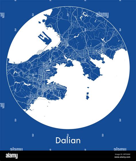 City Map Dalian China Asia Blue Print Round Circle Vector Illustration