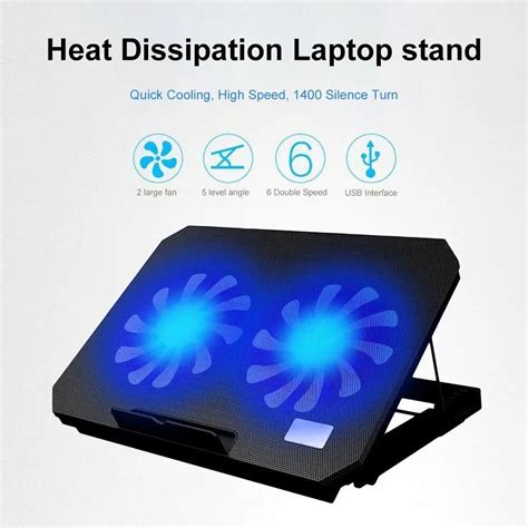 Laptop Cooling Pad Adjustable Height 6 Fans with LED Lights Laptop ...