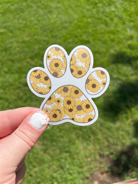 Sunflower Paw Print Sticker Sun Flower Stickers Dog Stickers Paw