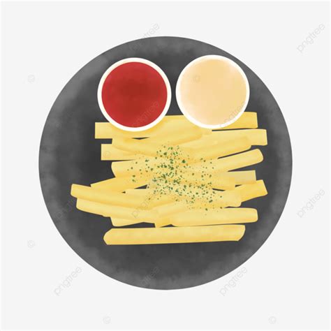 French Fries With Ketchup And Mayonnaise Illustration Potato Sauce