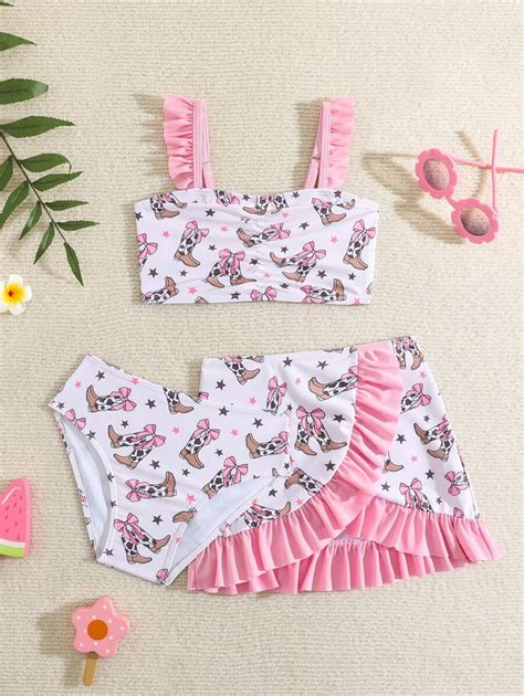 Conjunto De Bikini De Dos Piezas Con Estampado Aleatorio Para Ni A Joven Playa De Verano Moda