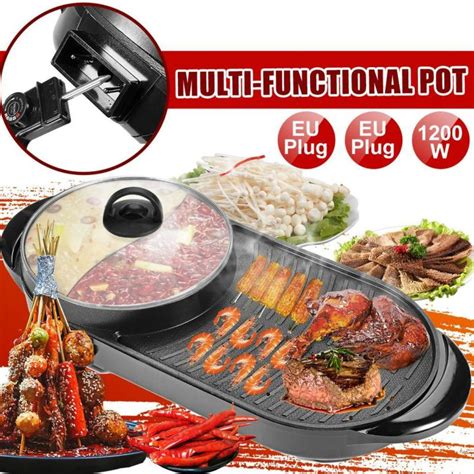 1 6L Larger 1200W Electric Hot Pot Oven Smokeless Barbecue Pan Shabu Pot 220V Non Stick BBQ