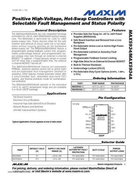 MAX5934 Maxim Integrated Products Controllers Hoja De Datos Ficha