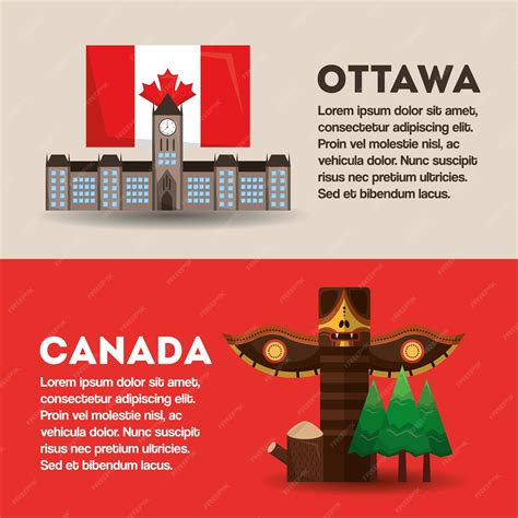 Premium Vector | National monuments banners information ottawa and canada
