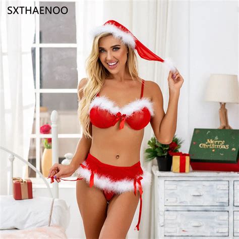 SXTHAENOO Christmas Sexy Suit Women Hat Pajamas Lingerie Sexy Sleeveless Underwear Set Erotic
