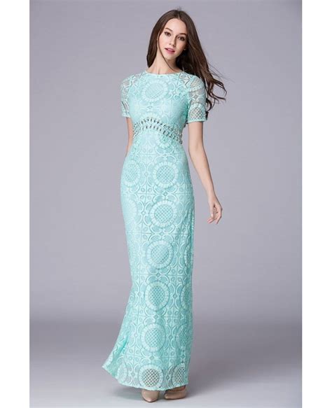 Mint Green Feminine A Line Lace Long Prom Dress With Sleeves CK501 97