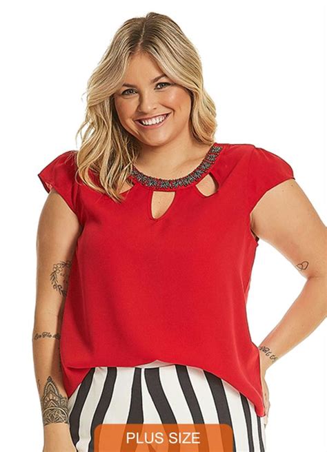 Blusa Feminina Plus Size Secret Glam Vermelho Secret Glam